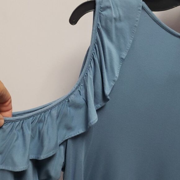 Karl Lagerfeld blue cold shoulder top - Picture 2 of 5